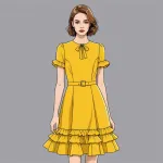 bright yellow frilly short-sleeve dress image